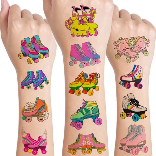 12 Sheets Roller Skate Temporary Tattoos, 80s 90s Roller Skating Birthday Party Supplies Decorations Roller Skating Party Favors Goodie Bag Fillers Party Game Gifts School Classroom Rewards