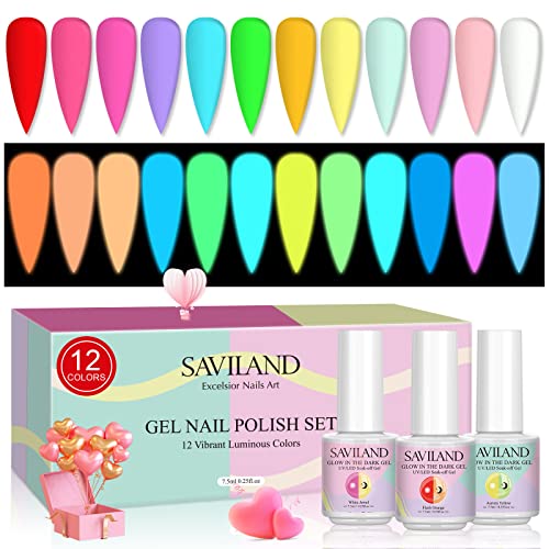 SAVILAND 30 Colors Jelly Gel Nail Polish Set with 12 Colors Glows in The Dark Gel Nail Polish Set