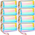 Dunzy 8 Pcs Holographic Iridescent Clear Makeup Bags with Zipper Travel Cosmetic Pouches with Wrist Loop Waterproof Toiletry Organizer Case Home Office Beach Pouch Purse Diaper Vacation Gift Bag(M)