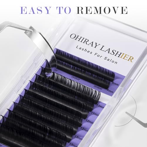 Ohiray Cashmere Lash Extensions,C CC D DD J B L Curl,Matte Black Classic Eyelashes Tray,Pesta?as Eyelash Extension Supplies for Lash Tech-(8-16mm-D-0.05)