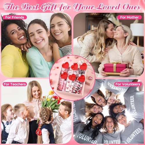 Loopeer 48 Sets Valentine Bulk Gifts Hand Cream and Lip Balm Bulk Set with Organza Bag Red Love Heart Card Galentine Gifts for Valentine Party Favors Stuffers Woman Men Teacher Staff Nurse Coworker