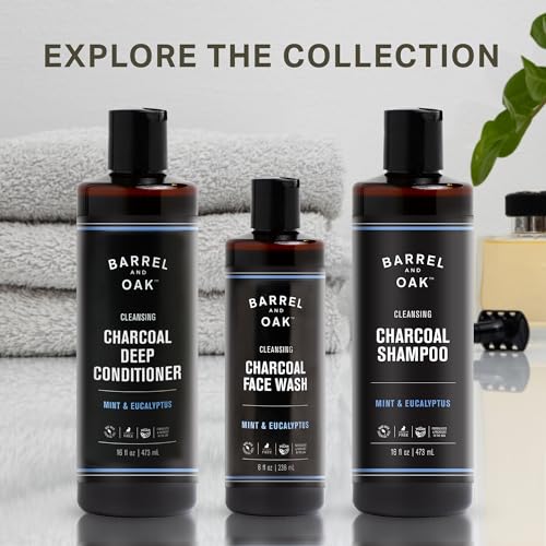Barrel & Oak Mint & Eucalyptus Charcoal Shampoo for Men, Cleansing Men¡¯s Shampoo with Botanical Extracts & Essential Oils, Scalp Care, Vegan Hair Care Essentials, 16 oz