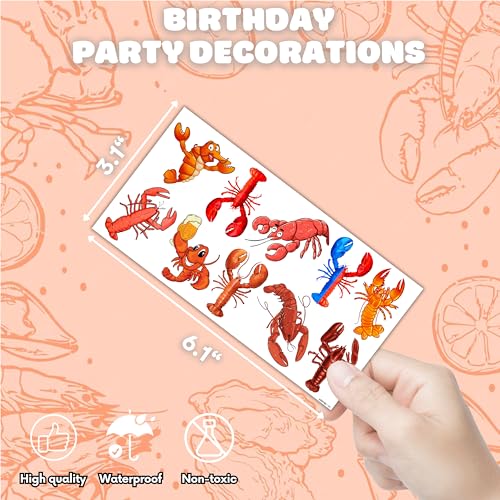 Crawfish Temporary Tattoos Lobster Party Decorations Favors Supplies Seafood Themed Cute Stickers 10 Sheets 100 PCS Gifts for Baby Girls Boys Class School Carnival