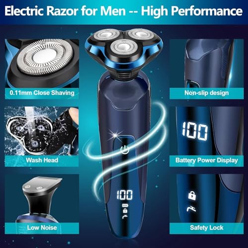 Electric Razors for Men ? 3D Head Shavers, Wet & Dry Cordless Shaver, IPX7 Waterproof with Beard/Nose Trimmer & Face Cleaning Brush, Men¡¯s Shaving Kit, Ideal Gift for Men