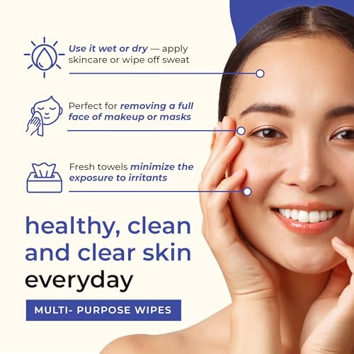 XL Disposable Face Towels (50 Count) ? 100% Clean, Biodegradable Dry Wipes for Sensitive & Acne-Prone Skin ? Extra Large & Ultra-Soft for Makeup Removal, Cleansing & Travel
