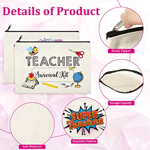 18 Pcs Teacher Makeup Bags for Women 6 Styles Canvas Pencil Bags Travel Toiletry Case with Zipper Gift for Teacher's Day Graduation Back to School (Cute)