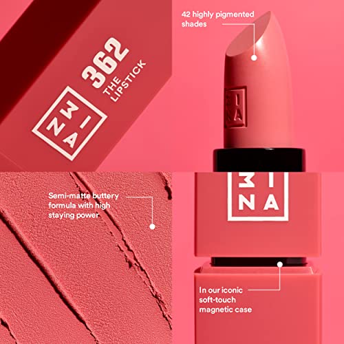 3INA The Lipstick - Moisturizing Lipstick for Women - Semi-Matte Satin Finish with 5-Hour Long Wear - Highly Pigmented and Comfortable - 845-0.16 oz
