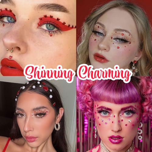 Bowitzki Face Jewels Rhinestones For Makeup,Face Gems Stick On Eye Rhinestone Sticker, Tears Rainbow Star Diamond Crystals For Women Festival Accessory Nail Art Decoration (Heart)