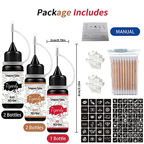 Temporary Tattoos Kits, wumawu Semi Permanent Tattoos, DIY Fake Freckles Temporary Tattoos for Women Men Kids Party,Summer Trend hand Ink with 78 Pcs Tattoo Stencils,Jagua Gel - Full Kit 5 Bottles