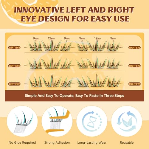 QUEWEL Self Adhesive Eyelashes Kit, Press On Lashes Pre Glued Eyelash Clusters Self Stick Lash Clusters No Glue No Remover Needed DIY Lash Extension Kit for Beginners(ZZBP02)