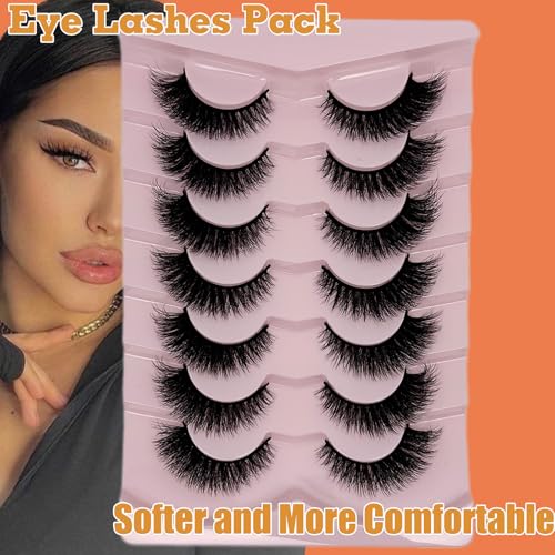 Cat Eye Lashes Mink 3D Short Fluffy Full Strip Lashes C Curl Wispy Cateye Thick False Strip Eyelashes Natural Look