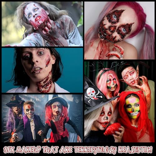 CHASPA Halloween Liquid Latex Special Effects SFX Makeup Kit - Scar Wax + 2 Btl Liquid Latex + 2 Btl Fake Blood + Spatula Tool + 2Pcs Stipple Sponge + 4Pcs Makeup Sponges + Cotton Swabs