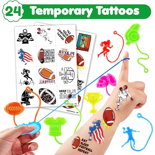 48PCS Football Party Favors - 24PCS Temporary Tattoos & 24PCS Stick Hands - Perfect Birthday Favors, Goodie Bag Stuffers, Treasure Box Toys, Classroom Prizes, and Student Gifts