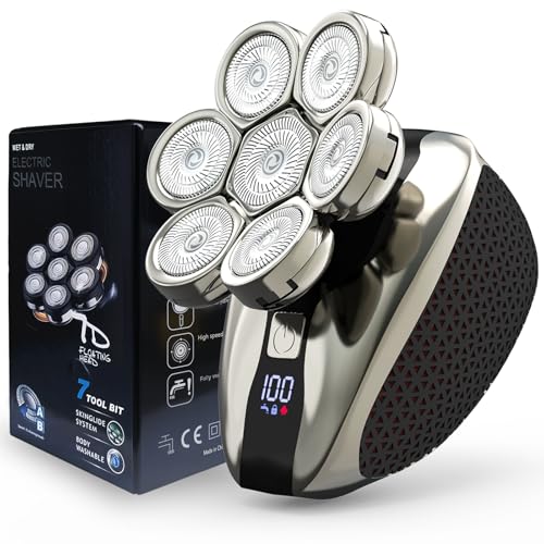 7D Head Shavers for Bald Men, Water Proof Electric Razor for Men with LED Display, Detachable Wet/Dry Anti-Pinch Head Shavers, Shaving Grooming Kit for Balder, Perfect for Home & Travel£¨Black£©
