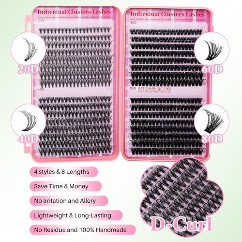 Lash Clusters Kit for Beginners Eyelash Clusters Kit Lashes Clusters Kit Cluster Pesta?as Postizas Naturales with Lash Bond&Seal,Lash Tweezers,Brush RITALASH(640pcs 20D+40D+60D+80D Kit,9-16mm)