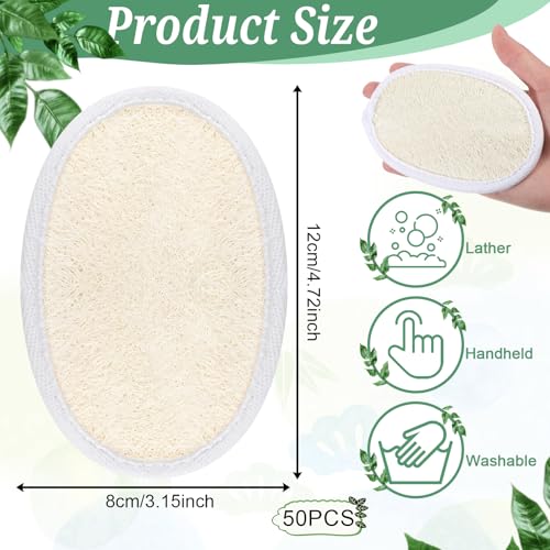 50 Pcs Exfoliating Loofah Pads Bulk, Exfoliating Body Scrubber Natural Luffa Loofah Sponge Pad for Men Women Spa Bath Shower