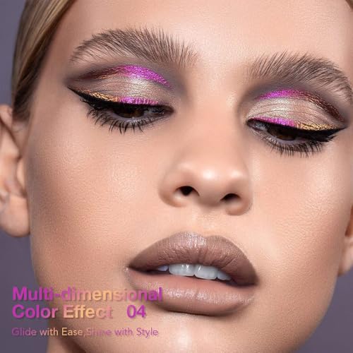 Kaely Chameleon Liquid Eyeliner, Glitter Metallic Chrome Eyeliner Liquid, Multichrome Eye Liner Waterproof Smudge Proof, High-Pigmented Makeup Looks, Quick-Drying, Cruelty-free, 04 Purple
