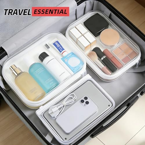 Clear Hard Shell Zipper Case, Clear Zipper Pouches for Travel, Toiletries, Makeup, Electronics & Pencils£¨5Pcs, Large£©
