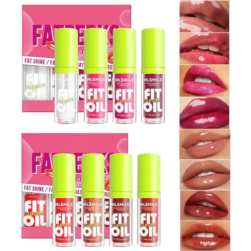 4 Colors Fat Oil Lip Gloss, Lip Oil Lip Glaze Hydrating Lip Glow Oil Big Brush Head Moisturizing Lip Gloss, Shiny Transparent Tinted Plumping Lip Oil Long Lasting Nourishing Non-sticky (A#&B#)