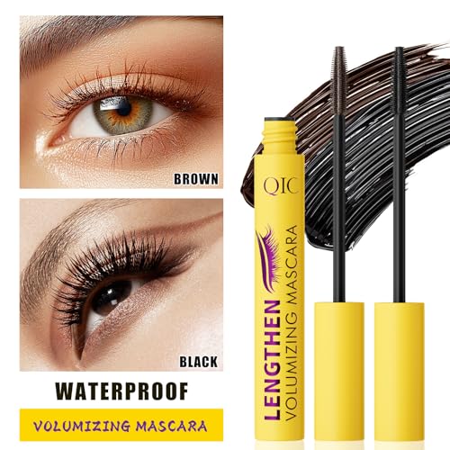 Volumizing & Lengthening Mascara - Waterproof, Smudge-Proof, Buildable Formula for Clump-Free Lashes - Adds Natural Volume & Length - Sweatproof, Long-Lasting, Curling - Easy to Apply (Brown)