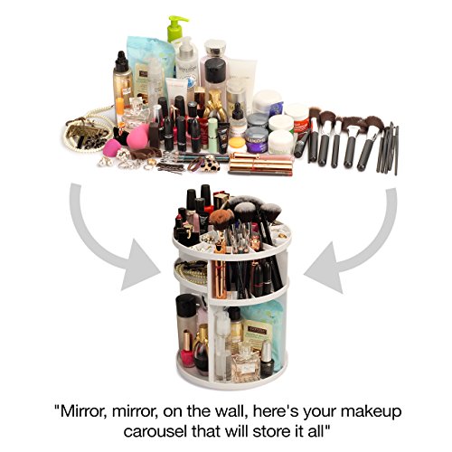 MobileVision Makeup Organizer Rotating Tabletop Cosmetic & Toiletry Holder Adjustable Shelving for Brushes, lotions, perfumes, Nail Polish, Skin Care & More, White
