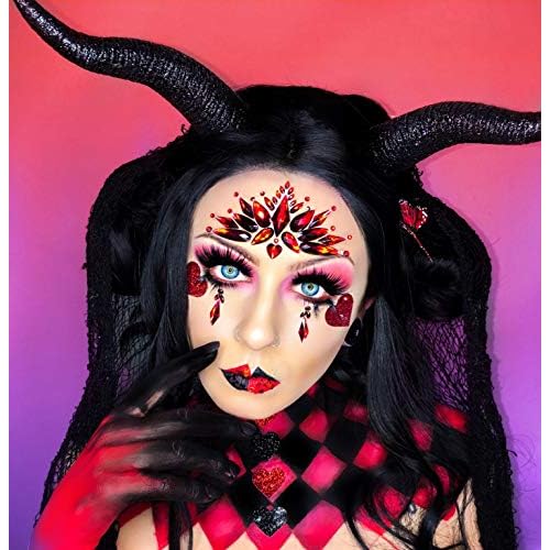 Neva Nude Demonica Red Face Crystal Sticker - Gems for Carnivals, Halloween, Festivals, Raves, & Parties | Medical Grade Adhesive, Waterproof, & Sweatproof | Made in USA