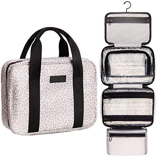 Jadyn Hanging Toiletry Bag, Expandable Toiletry Organizer for Women, Water Resistant Large Travel Cosmetic Bag for Full Size Makeup, Toiletries, Lotion, Shampoo, Accessories (Desert Leopard)