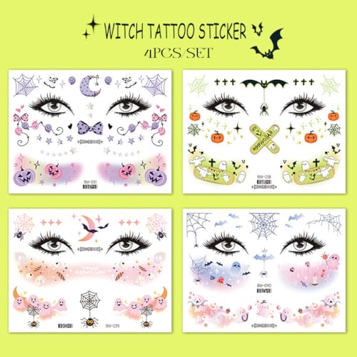 Glitter Butterfly Temporary Tattoos Colorful Eyes Face Stickers Feather Face Tattoos for Women Make up (Halloween 01)