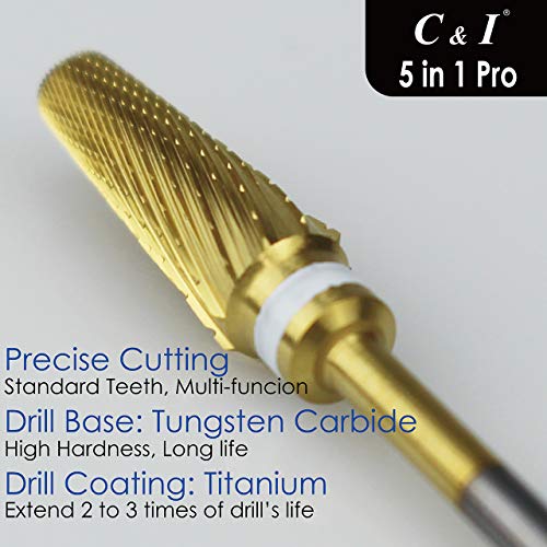 C & I 5 in 1 Nail Drill Bit, Mixed Sizes Edition, Cross Teeth, 2 Way, Professional Multi-function Nail Drills for Electric Manicure Drill Machine, Shank 3/32¡± (Pro)