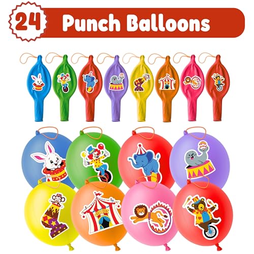 72 PCS Carnival Party Favors for Kids ? 48 Pre-Cut Temporary Tattoos & 24 Punch Balloons Themed Birthday Party Decorations Supplies Favors Gifts, Goodie Bag Fillers, Classroom Rewards