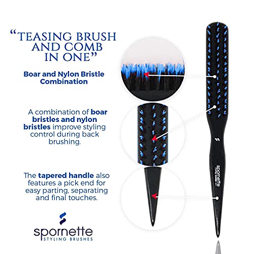 Spornette Little Wonder Boar & Tourmaline Nylon Bristle Teasing Brush Bundle with Hair Brush Cleaner