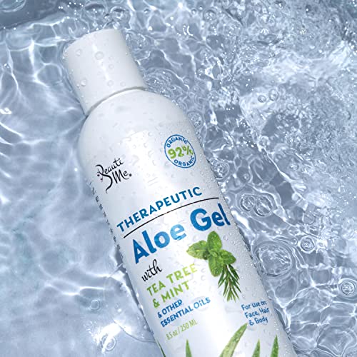 Organic Aloe Vera Gel for Face, Skin, Hair, Sunburn Relief, Infused with Therapeutic Tea Tree and Mint - 8.5 oz