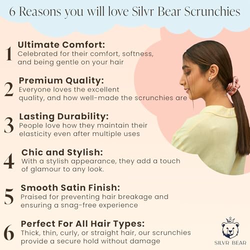 SILVR BEAR Luxury Satin Scrunchies for Women/Girls, SAME 5 COLORS AS PIC, | Hair band, Hair Ties, Scrunchies Set for Girls, Women, Best Gift for Sister, Friend, Mom | Classic Shades