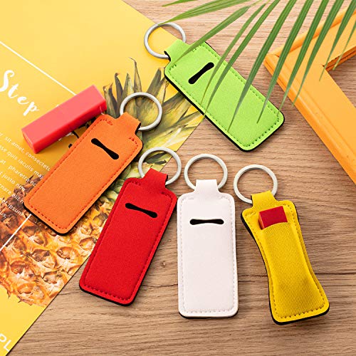 Boao 10 Pieces Lipstick Holder Keychain with Clip Colorful Lip Balm Holder Keychain for Women Pocket Bag Accessories(Silver Ring)