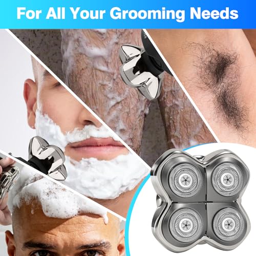 9D Head Shaver for Bald Men, 6-in-1 Electric Grooming Kit, Cordless Rechargeable Wet & Dry Waterproof Skull Razor with Nose Trimmer, Hair Clipper & Body Grooming Attachments
