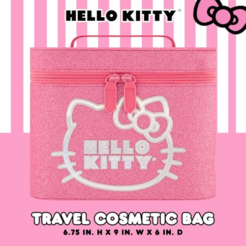 Hello Kitty Large Cosmetic Travel Case Organizer, Portable Makeup Box with Mirror and Dual Zipper