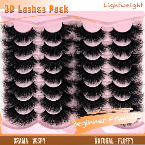 Mink Lashes Fluffy 20mm Big Faux Mink Strip Lashes Cat Eye Long False Eyelashes Dramatic Soft 25mm 3D Volume Eyelashes Pack 14 Pairs