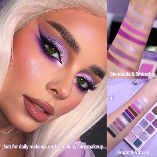 Purple Eyeshadow Palette, Pigmented Matte Shimmer Lavender Lilac Eye Shadow Pallet for Green Eyes,Bright Long Lasting Metallic Multichrome Violet Pink Makeup Pallet for Daily,Smoky,Carnival, Blendable