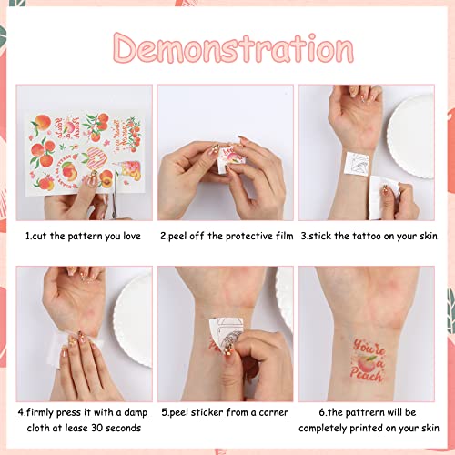 Pink Peach Theme Tattoos, Fruit Temporary Tattoos for Summer Party Decorations, Just Peachy Decor for Sweet As a Peach Party Decorations Supplies