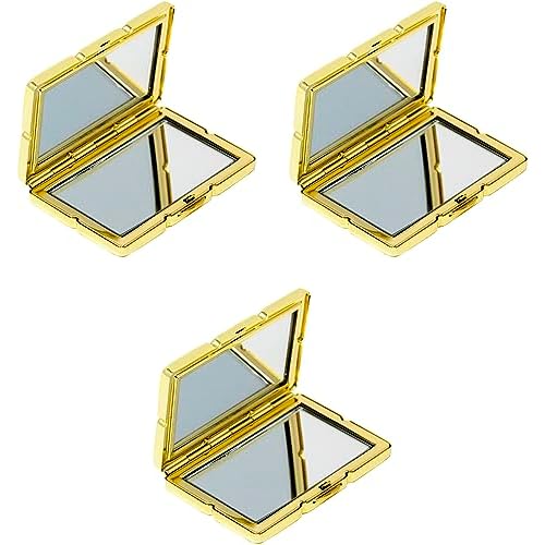 Stephanie Imports Set of 3 Double Sided Magnifying Rectangular Compact Mirrors Bubble Pattern (Gold)