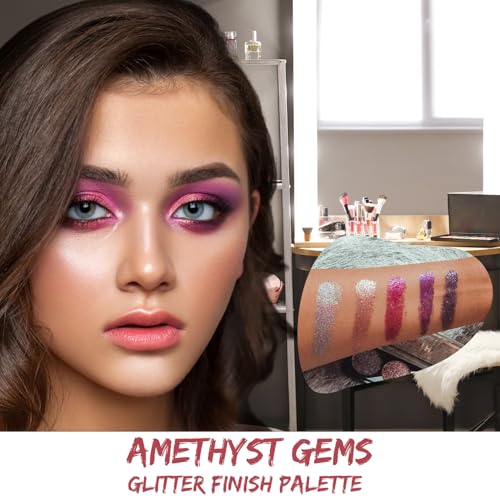 Profusion Cosmetics Amethyst Gems 5 Shades Glitter Eyeshadow Palette ? Multi-Color Sparkle with Built-In Primer, Richly Pigmented & Blendable, Vegan & Cruelty-Free Makeup (Amethyst Gems)