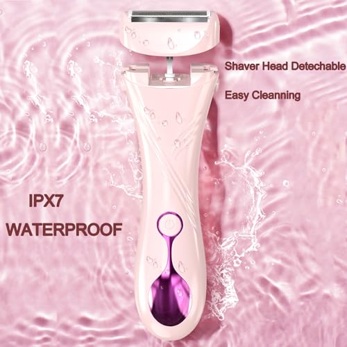 Electric Shaver for Women, Electric Razor for Womens, Bikini Trimmer with LCD Display, Rechargeable Body Hair Trimmer for Bikini Underarm Leg Arm Pubic, Pink