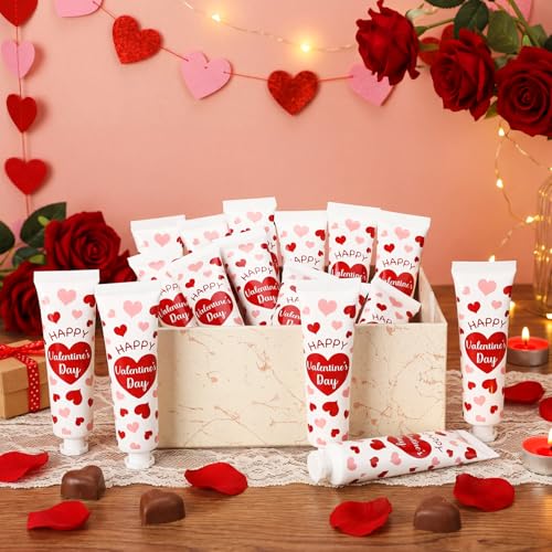 24 Pack Valentines Day Hand Cream Gifts Bulk Valentines Day Basket Stuffers Galentines Party Favor for Women Mini Hand Lotion Moisturizing Travel Size for Women Friends Bestie Coworkers Staff