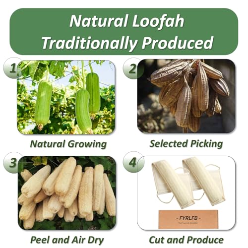 Natural Loofah Exfoliating Body Scrubber for Men and Women, Loofah with Handle, Exfoliating Back Scrubber for Shower Set, Luffa Sponge to Clean & Relax Your Body Deeply (2 Pack)