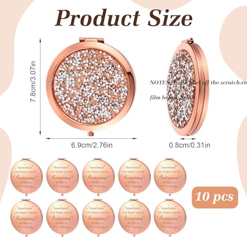 10 Pcs Inspirational Compact Mirror Sometimes You Forget You're Awesome Appreciation Gifts for Women Mother's Day Party Favors Magnifying Pocket Mirror (Rose Gold)