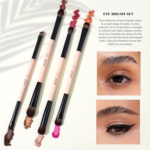 Jessup Makeup Brushes Set 7pcs Double Sided Makeup Brushes for Foundation Concealer Blush Eyeshadow Contour Bronzer Powder Blending Eyebrow Eyeliner, Cruelty-Free Make up Brushes Peach Dust T600