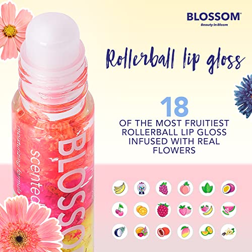 Blossom Scented Roll on Lip Gloss, Infused with Real Flowers, Made in USA, 0.40 fl oz, 2 pack, Peach/Strawberry