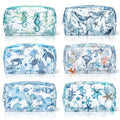 Kacctyen 6 Pcs Clear Makeup Bag Waterproof travel Cosmetic Thickened PVC Toiletry Beach Theme with Whale Starfish Turtle Ocean Sea Animals Print Beauty Cosmetic Makeup Bag Gifts