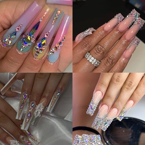 12 Types of 600 Crystal AB Diamonds + 2500 Flat Rhinestones Mix 20 Styles Flatback DIY Crafts Rhinestone Crystals 3D Ornament?s Flat Back Stones Set + Tweezers + Drill Pen