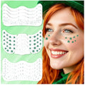 12 Sheets St Patricks Day Face Tattoos Stickers Glitter Green Shamrock Freckles Temporary Tattoo for Body Saint Patrick Day Clover Face Sparkle Makeup Accessories for Women Irish Party(face12)